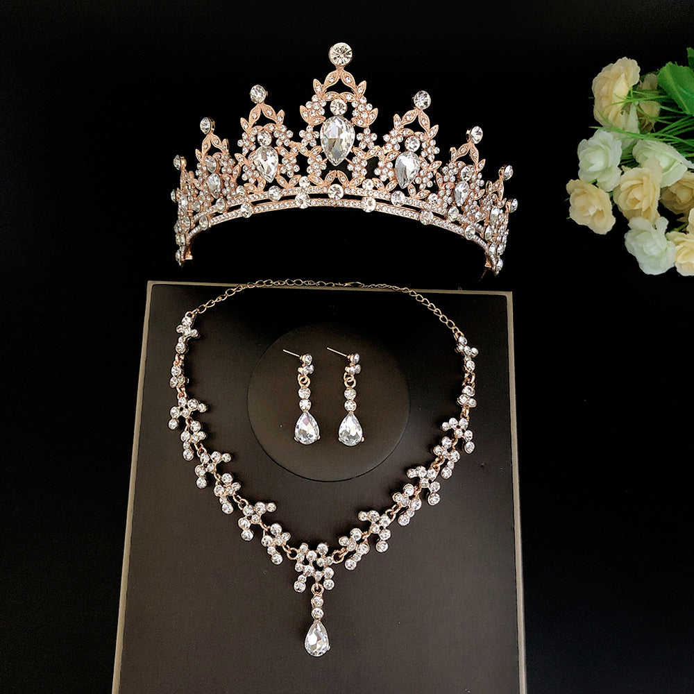 Crystal Bridal Tiara Crown Set Earrings Necklace Jewelry Women