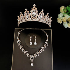 Crystal Bridal Tiara Crown Set Earrings Necklace Jewelry Women