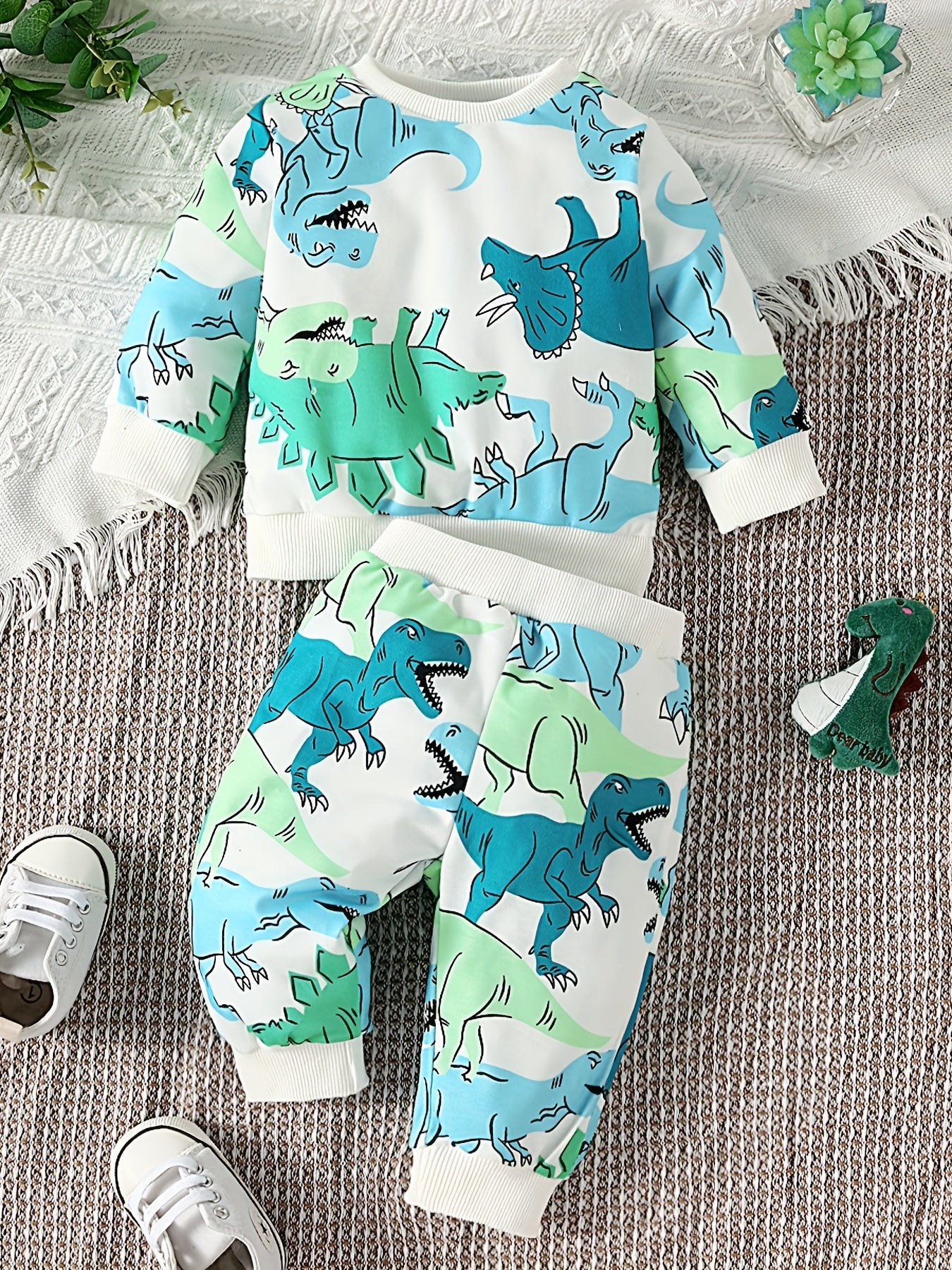 Boy's Dino Graphic Casual Set Toddler Baby Sweatshirt & Pants