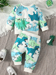 Boy's Dino Graphic Casual Set Toddler Baby Sweatshirt & Pants