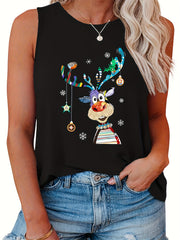 Christmas Elk Print Tank Top for Women