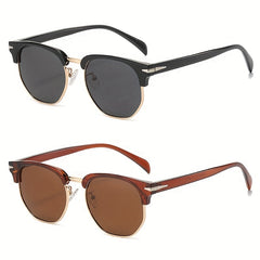 Men's Vintage Round Polarized Sunglasses Half Frame UV400 Protection