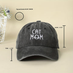 Cat Mom Embroidery Baseball Cap Distressed Sun Hat