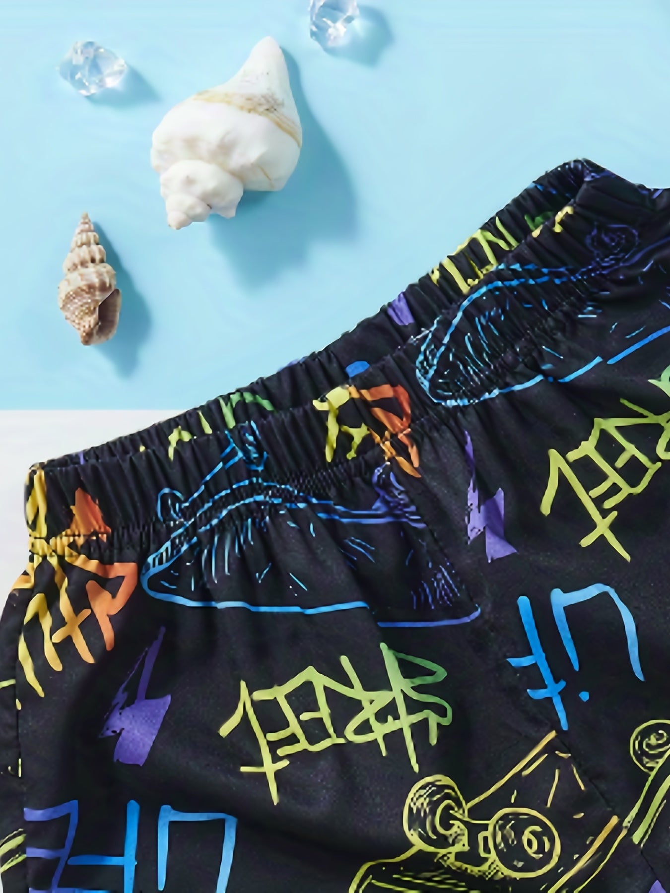 Boys Letter & Skateboard Print Shorts Soft Comfortable for Sum