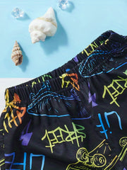 Boys Letter & Skateboard Print Shorts Soft Comfortable for Sum
