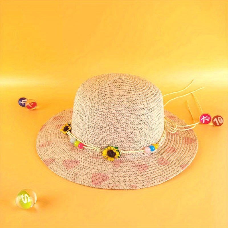Children's Sunflower Love Straw Hat Foldable Sunshade Beach Hat