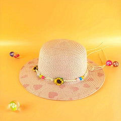 Children's Sunflower Love Straw Hat Foldable Sunshade Beach Hat