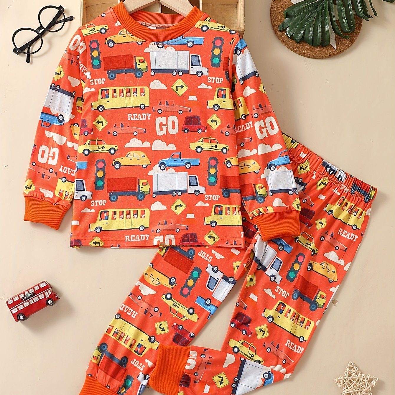 Boy's Car Print Long Sleeve Pajama Set