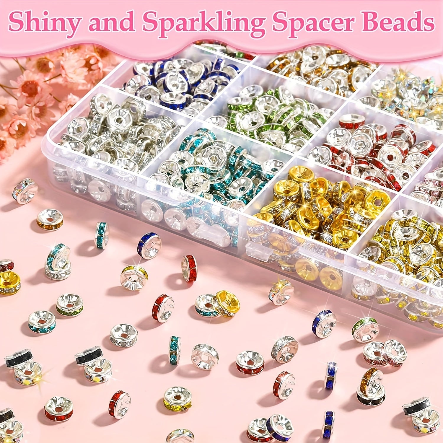 8mm Rhinestone Spacer Beads for Jewelry Making - 720pcs, 12 Colors