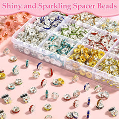 8mm Rhinestone Spacer Beads for Jewelry Making - 720pcs, 12 Colors