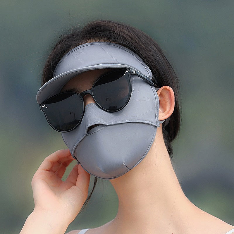 UV Protection Sunshade Mask With Brim Solid Ice Silk Face Covering Balaclava