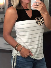 Plus Size Colorblock Stripe & Leopard Print V Neck Tank