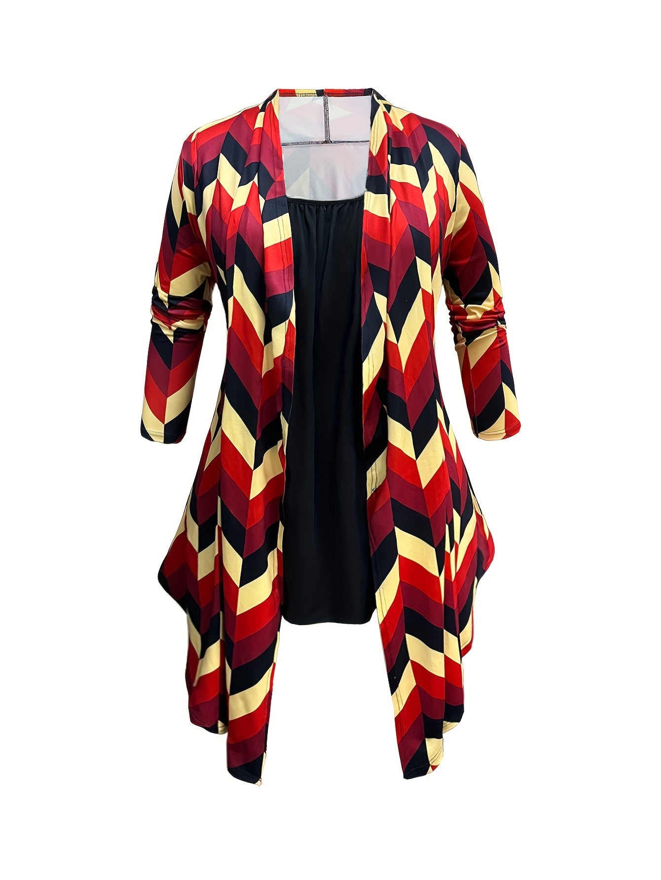 Women's Plus Geometric Print Cardigan & Cami Top & Pants Set