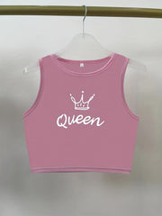 Queen Print Crop Tank Top Sleeveless Sexy Casual Top