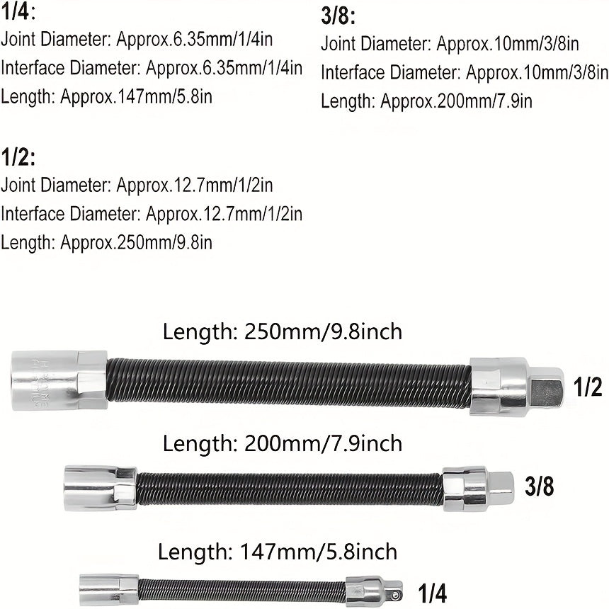 1/4 3/8 1/2 Inch Flexible Socket Extension Bar Set