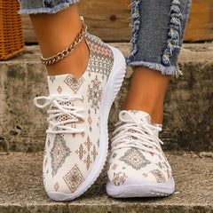 Baroque Print Mesh Lightweight Running Shoes Non Slip Outdoor Sneakers