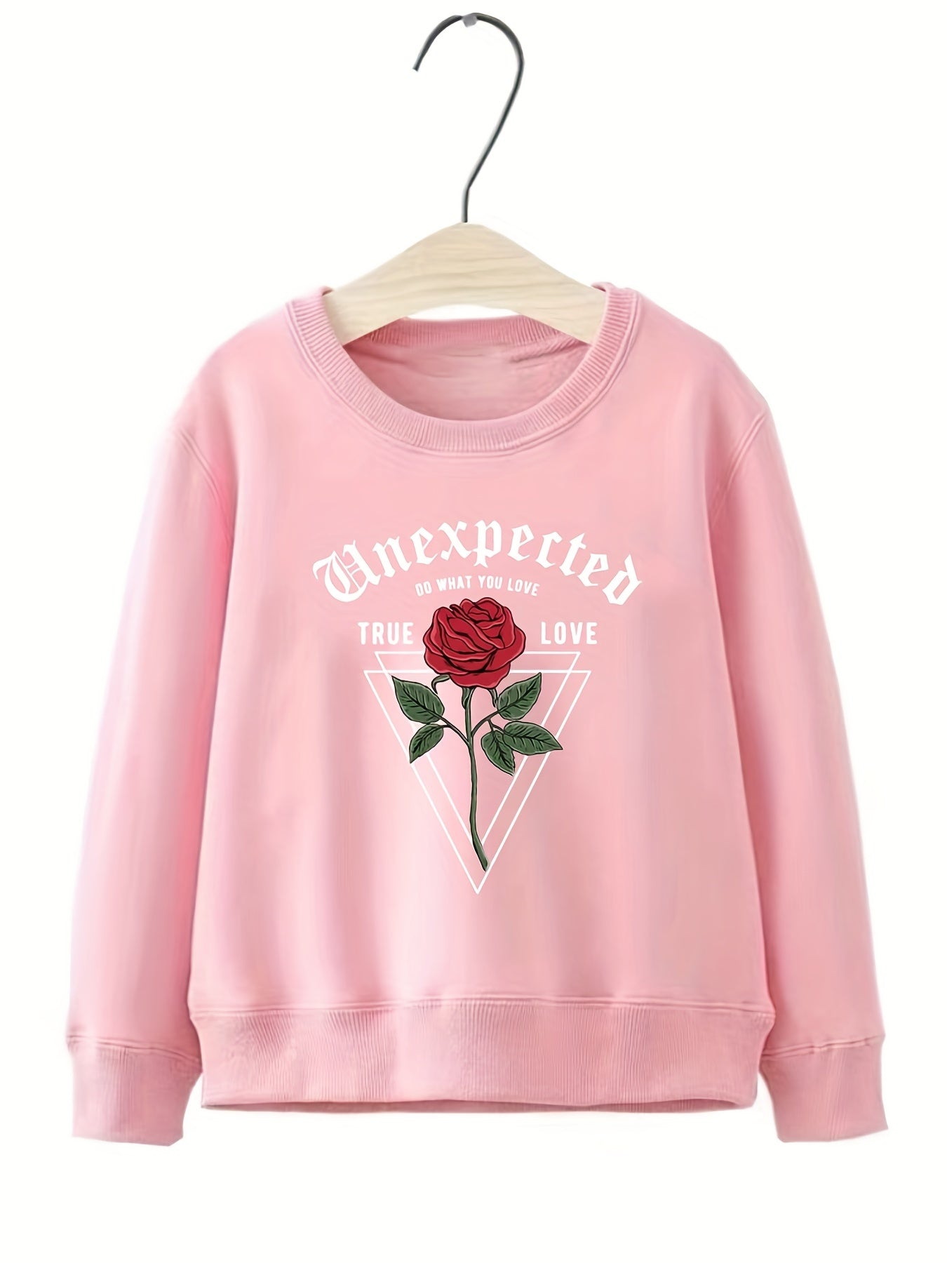 Geo Rose Flower Graphic Sweatshirt for Girls Long Sleeve Top Pullovers