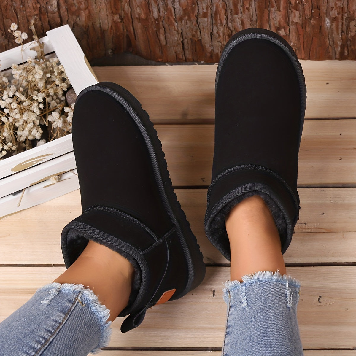 Women's Thermal Lined Snow Boots Slip On Non slip Winter Fluffy Shoes