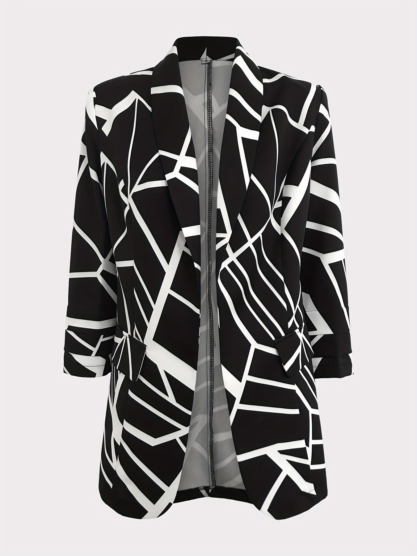 Abstract Print Open Front Blazer Long Sleeve Office Work Women's Clothing