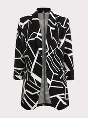 Abstract Print Open Front Blazer Long Sleeve Office Work Women's Clothing