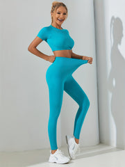 Yoga Set Cropped Top & High Waist Leggings Activewear