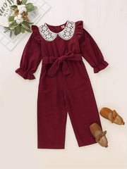 Girls Lace Collar Corduroy Long Sleeve Jumpsuit Playsuit Kids Fall Clothes