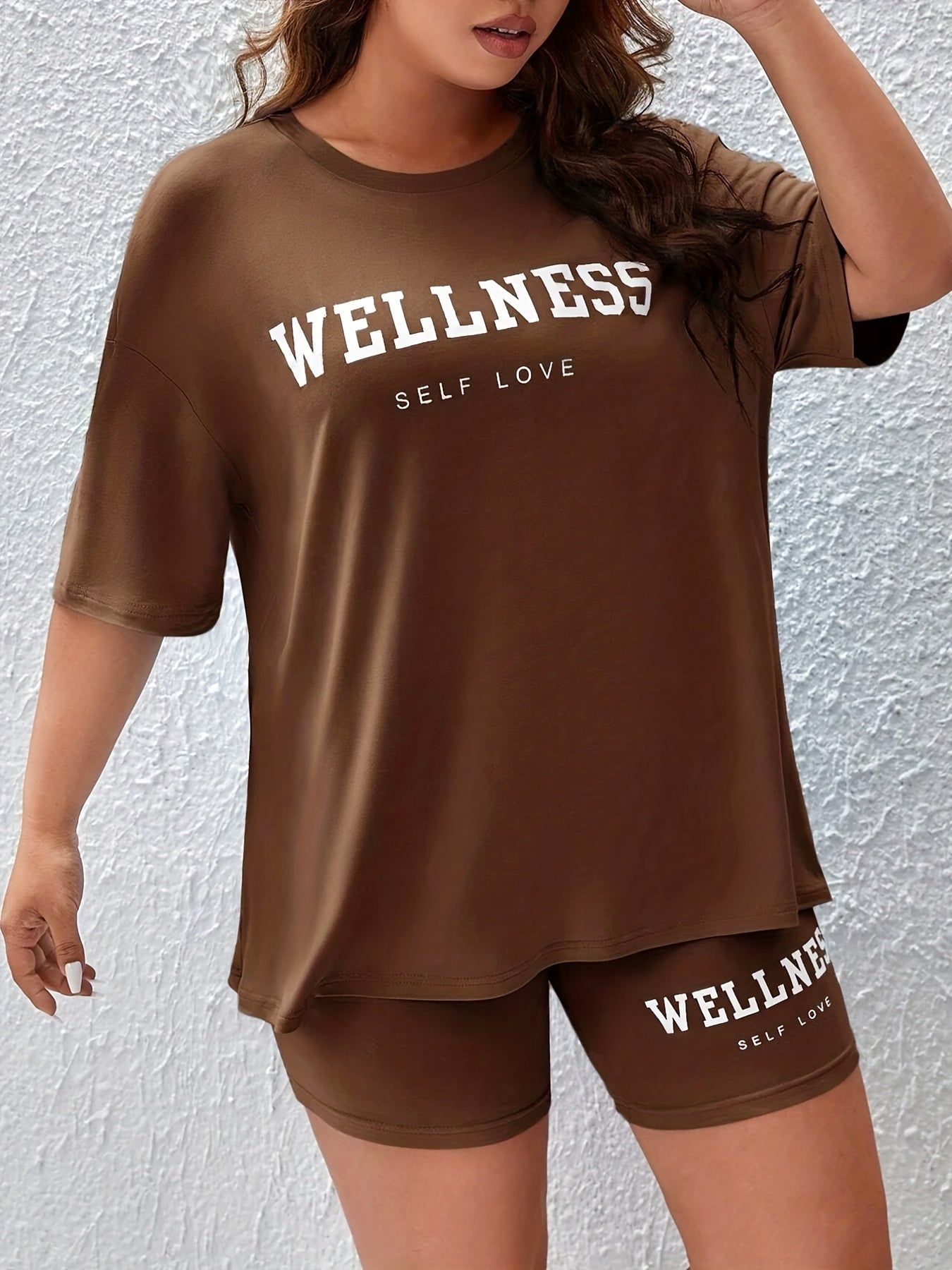 Casual Lounge Set Women's Plus Tee & Biker Shorts 2pc Set
