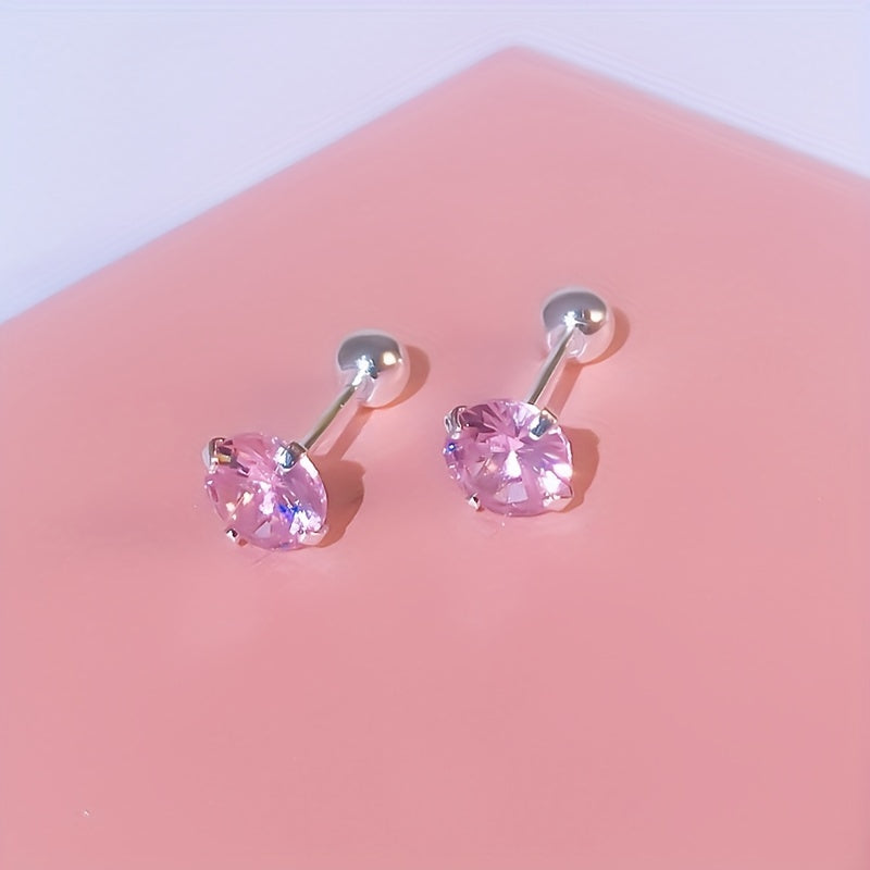 3-7mm Silvery Pink Diamond Stud Earrings for Women