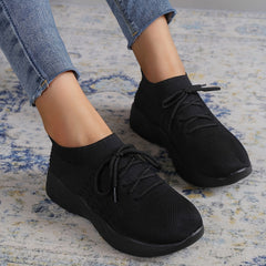 Knitted Mesh Sneakers Breathable Lace Up Running Shoes Women's Footwear