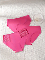 3 Pack Women's Plus Sexy Lace Trim Seamless Briefs Set