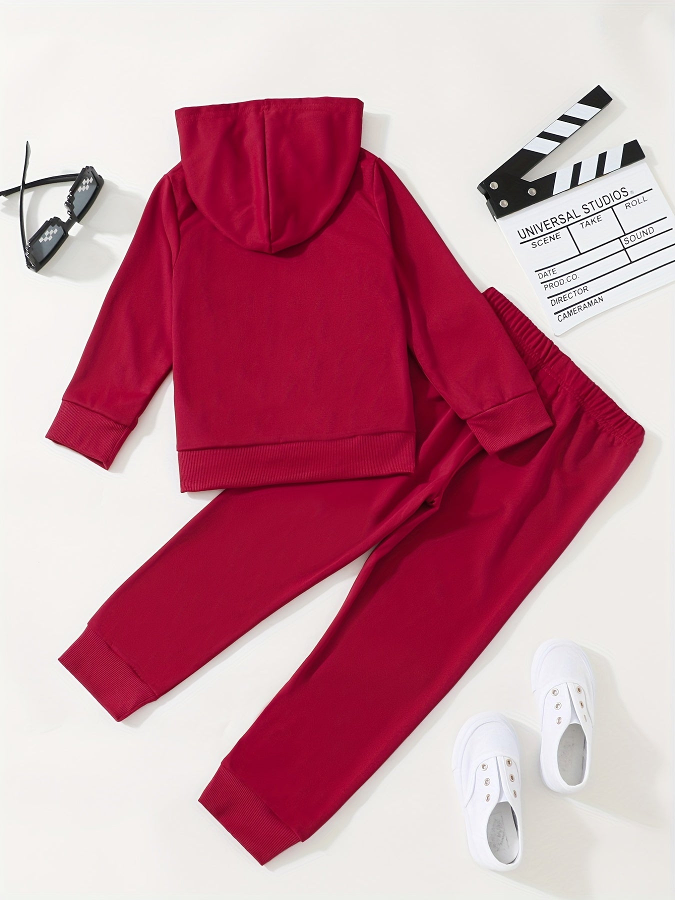 Boys 2pcs Hoodie & Pants Reflective Print Crew Neck Pullover Top