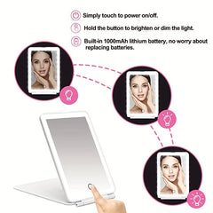 Portable LED Makeup Mirror Touch Screen Lightweight Thin Travel Cosmetic Office