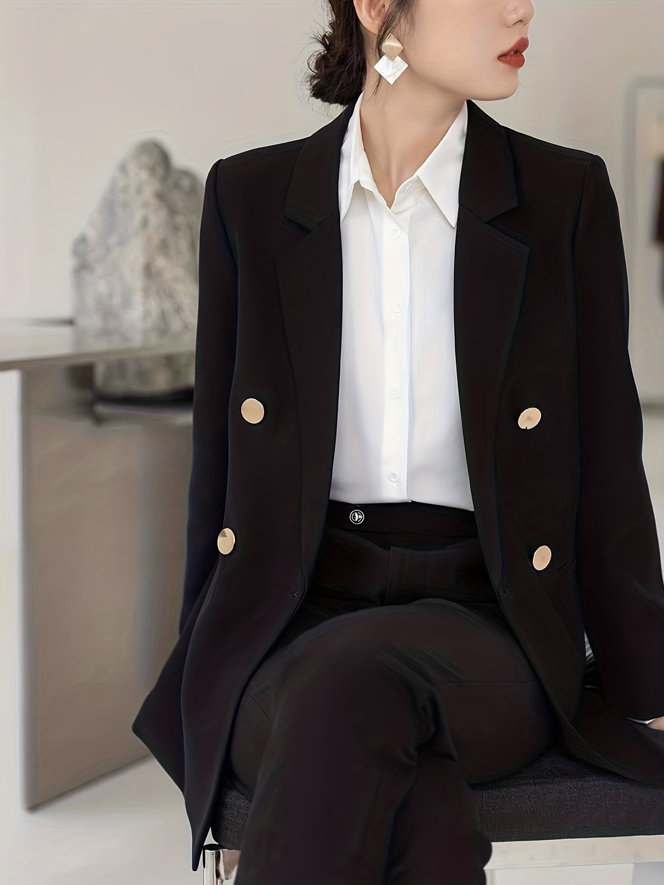 Double Breasted Blazer Lapel Long Sleeve Blazer