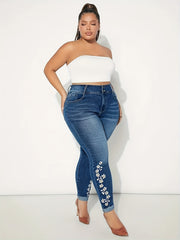 Floral Embroidery High Rise Skinny Jeans