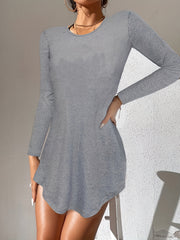 NightDress Crew Neck Long Sleeve Pajama Dress Women's Sleepwear