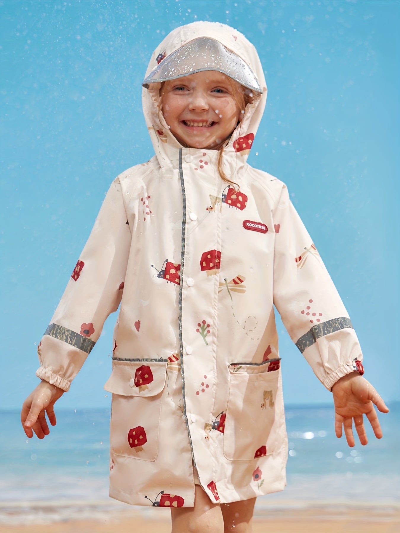 Kid's Graphic Raincoat Boys And Girls Baby Poncho With Detachable Hat Brim