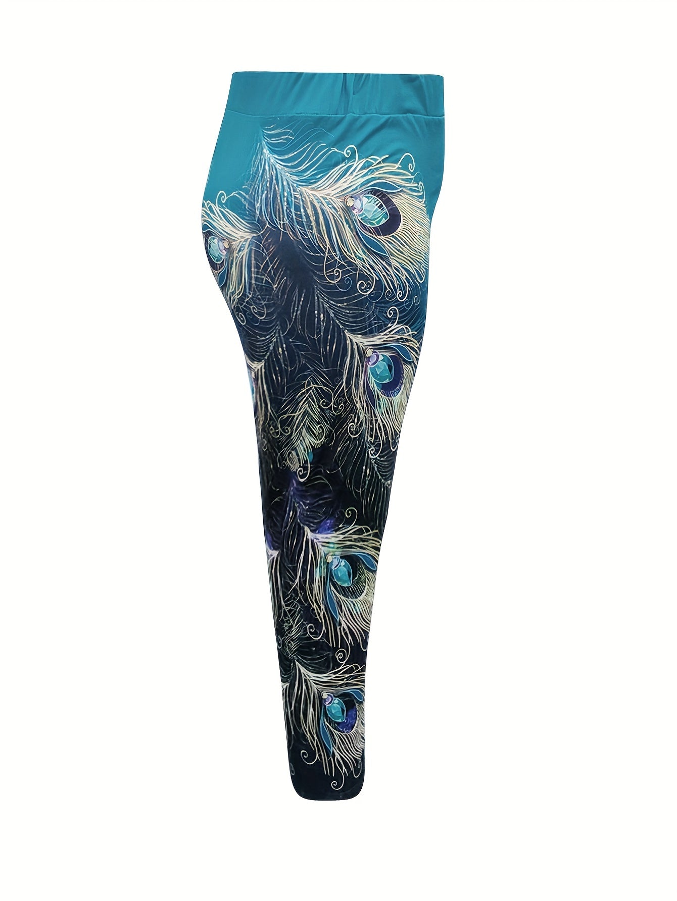 Casual Ombre Peacock Print High Rise Leggings