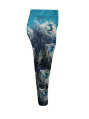 Casual Ombre Peacock Print High Rise Leggings