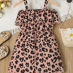 Girls Summer Leopard Print Sleeveless Jumpsuit Ruffle Outfit
