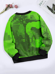 Girls Geometric Pattern Crew Neck Sweatshirt