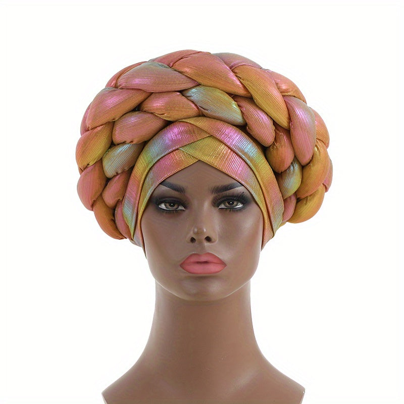Khaki Gradient Turban Cap Double Layer Braided Hijab Hat