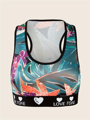 Tropical Print Sports Bra Racer Back Bralette