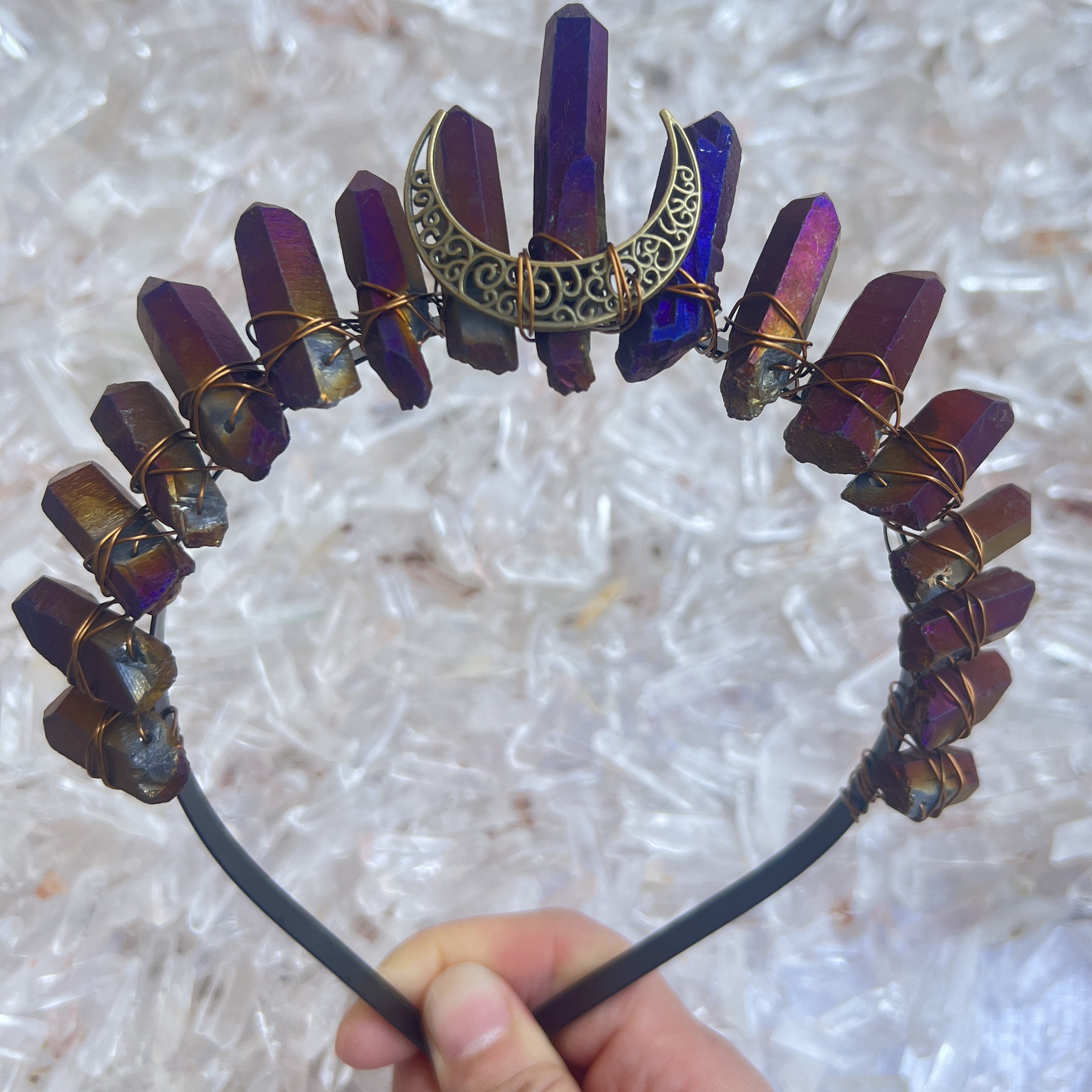 Titanium Quartz Crown Bronze Golden Moon Tiara Wedding Prom