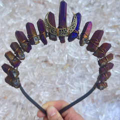 Titanium Quartz Crown Bronze Golden Moon Tiara Wedding Prom