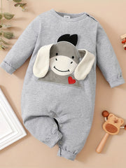 Embroidered Cotton Long Sleeve Jumpsuit With Cute Ears