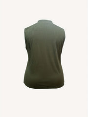 Solid Ribbed Cut Out Mock Neck Tank Top