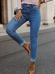 High Rise Stretch Tapered Leg Jeans