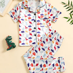 2pcs Boys Dinosaur Print Button Loungewear