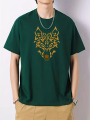 Wolf Print Men's Cotton Graphic Crew Neck Active T shirt