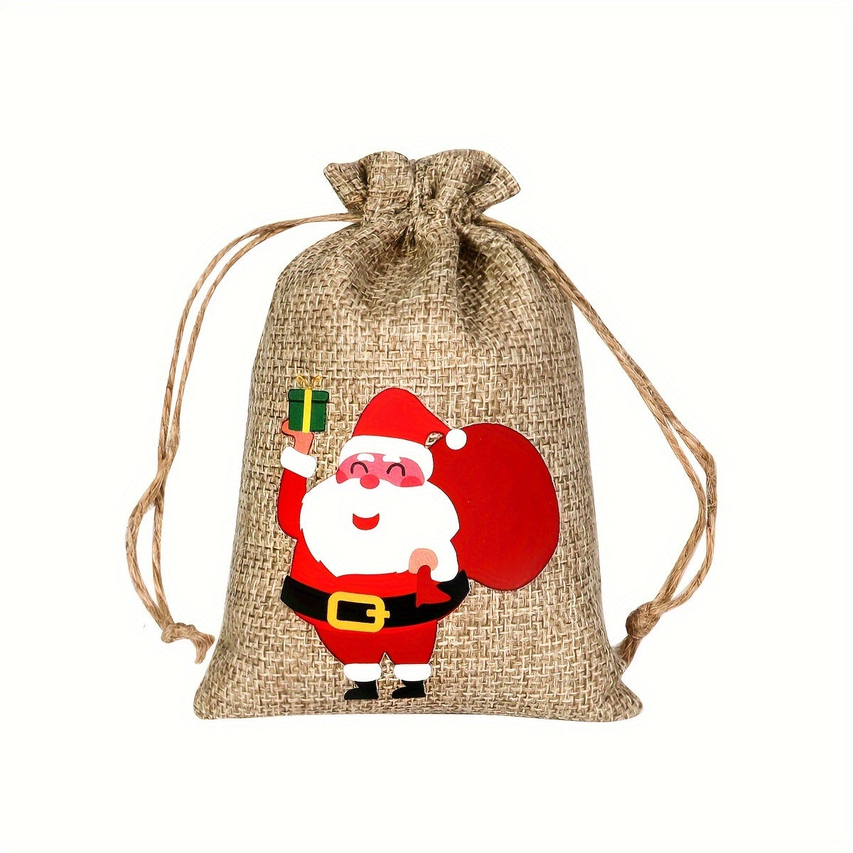 6pcs Christmas Candy Bags Set Drawstring Linen Bag for Holidays